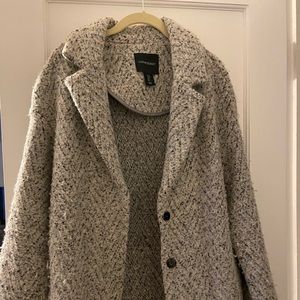 Winter coat! Mostly grey, with multi color specs